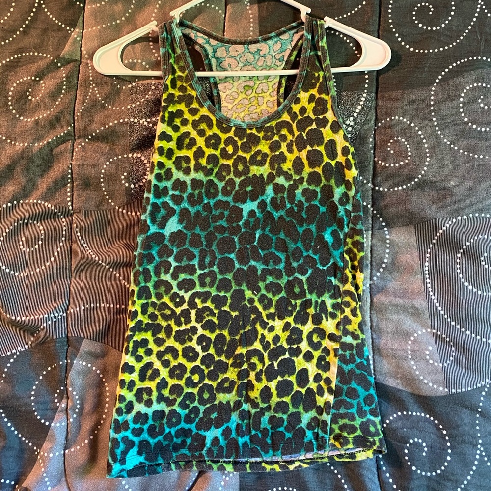 Blue and green cheetah size M